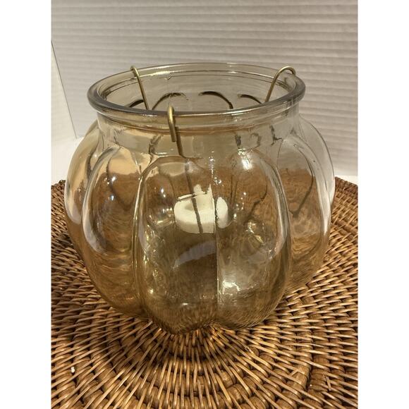 Amber Colored Glass Pumpkin 5” Tea Light Holder - Fall Autumn Harvest Decor - Picture 4 of 8